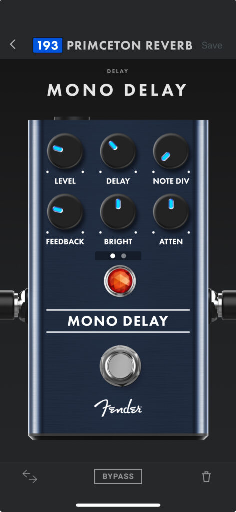 Fender Tone アプリからエフェクターの設定ができます。